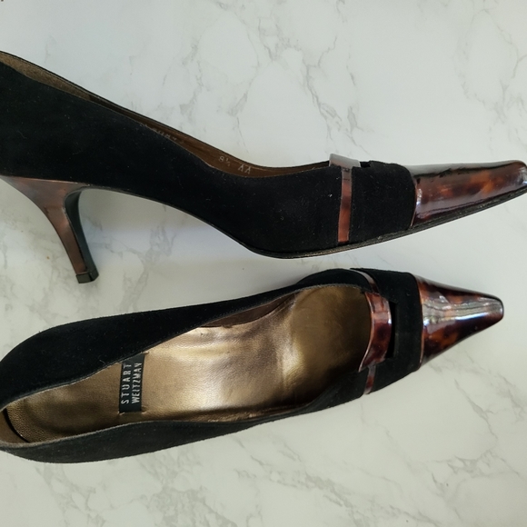Stewart Weitzman Sz 8.5 women's black suede tortoiseshell heels (vintage) - Picture 2 of 6